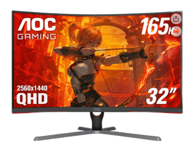 AOC 31.5" 165 Hz (DisplayPort 1.4), 144 Hz (HDMI 2.0) VA QHD Gaming Monitor FreeSync Premium (AMD Adaptive Sync) NTSC 102% (CIE1976) / sRGB 123% (CIE1931) / DCI-P3 93% (CIE1976) HDMI, DisplayPort, Audio CQ32G3SE