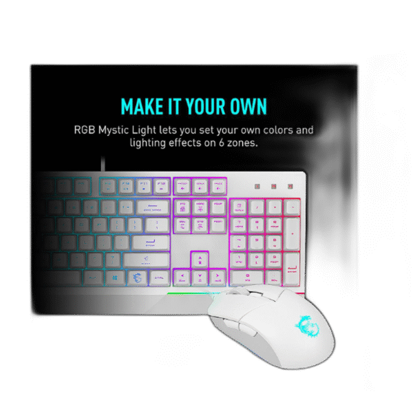 MSI Vigor GK30 Gaming Keyboard & GM11 Gaming Mouse Combo - Mechanical Membrane Switches, 6-Zone RGB, Water Repellent & Splash-Proof, 5000 DPI - White - Image 7
