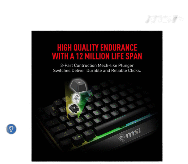 MSI Vigor GK30 Gaming Keyboard & GM11 Gaming Mouse Combo - Mechanical Membrane Switches, 6-Zone RGB, Water Repellent & Splash-Proof, 5000 DPI - Black - Image 5