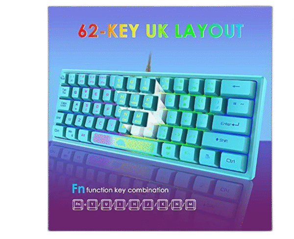 60% Gaming Keyboard and Mouse Combo Rainbow LED Backlit Keyboard with 61 Keys Membrane Mini Portable Ergonomic Design Ultralight Gaming Mouse 6400 DPI,Gaming Mouse Pad for Windows PC Gamers(Blue) - Image 5
