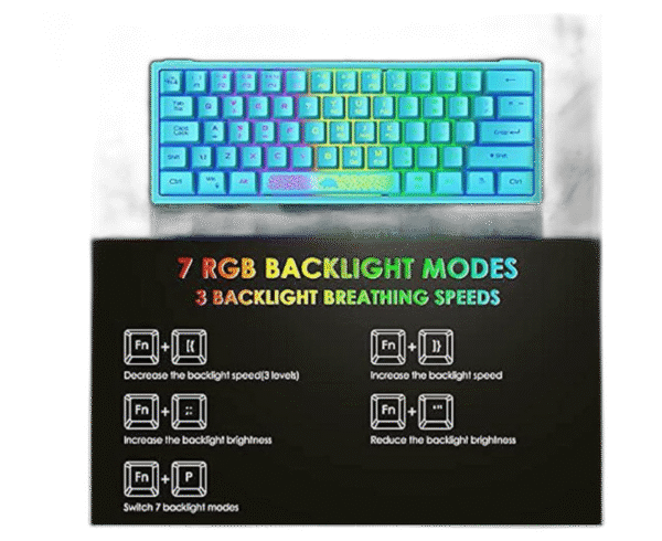 60% Gaming Keyboard and Mouse Combo Rainbow LED Backlit Keyboard with 61 Keys Membrane Mini Portable Ergonomic Design Ultralight Gaming Mouse 6400 DPI,Gaming Mouse Pad for Windows PC Gamers(Blue) - Image 4