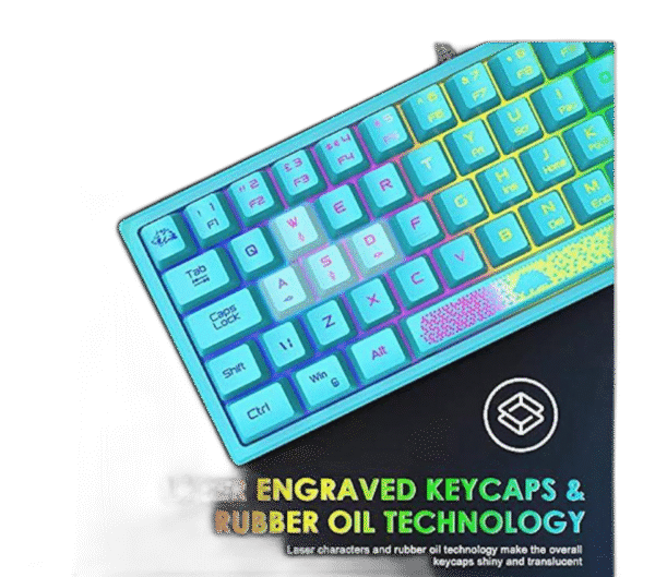 60% Gaming Keyboard and Mouse Combo Rainbow LED Backlit Keyboard with 61 Keys Membrane Mini Portable Ergonomic Design Ultralight Gaming Mouse 6400 DPI,Gaming Mouse Pad for Windows PC Gamers(Blue) - Image 3