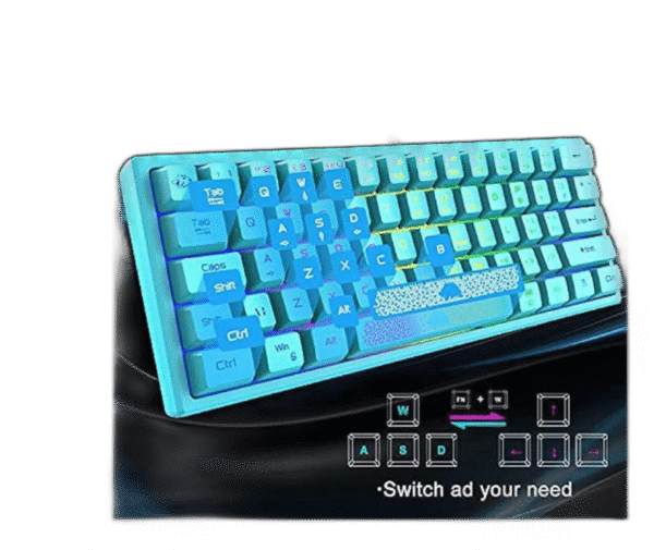 60% Gaming Keyboard and Mouse Combo Rainbow LED Backlit Keyboard with 61 Keys Membrane Mini Portable Ergonomic Design Ultralight Gaming Mouse 6400 DPI,Gaming Mouse Pad for Windows PC Gamers(Blue) - Image 2