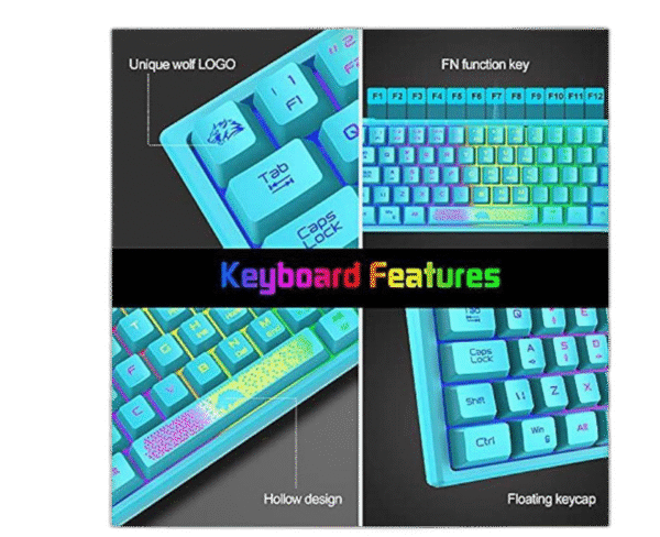 60% Gaming Keyboard and Mouse Combo Rainbow LED Backlit Keyboard with 61 Keys Membrane Mini Portable Ergonomic Design Ultralight Gaming Mouse 6400 DPI,Gaming Mouse Pad for Windows PC Gamers(Blue) - Image 8