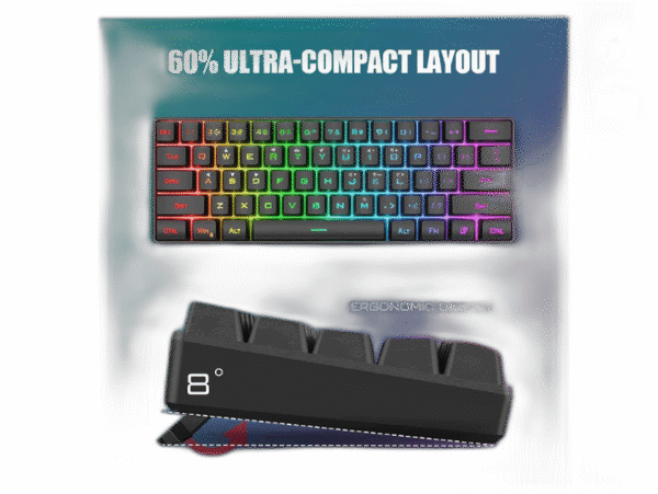 60% Gaming Keyboard and Mouse Combo, Ultra-Compact 61 Keys RGB Backlit Mini Keyboard, Lightweight 7200 DPI Honeycomb Optical, Wired Gaming Set for PC MAC PS5 Xbox Gamer(Black) - Image 5