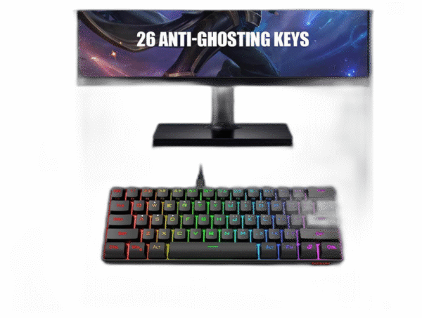 60% Gaming Keyboard and Mouse Combo, Ultra-Compact 61 Keys RGB Backlit Mini Keyboard, Lightweight 7200 DPI Honeycomb Optical, Wired Gaming Set for PC MAC PS5 Xbox Gamer(Black) - Image 4