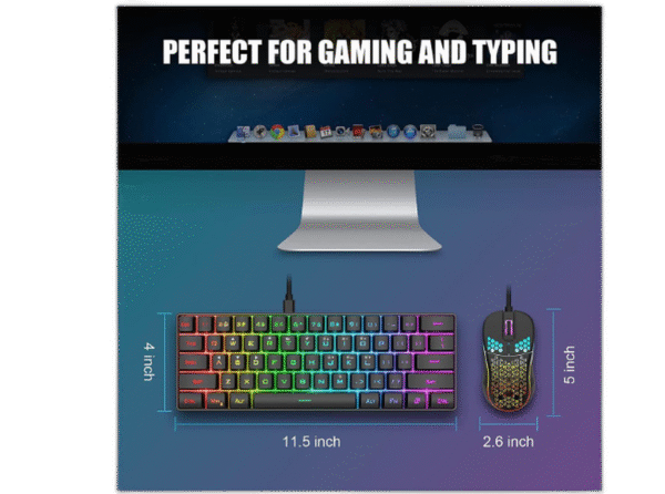 60% Gaming Keyboard and Mouse Combo, Ultra-Compact 61 Keys RGB Backlit Mini Keyboard, Lightweight 7200 DPI Honeycomb Optical, Wired Gaming Set for PC MAC PS5 Xbox Gamer(Black)