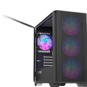 Montech AIR 100 ARGB MICRO-ATX Tower with Four ARGB Fans Pre Installed, Ultra-Minimalist Design, Fine Mesh Front Panel, High Airflow, Unique Side Swivel Tempered Glass, Dust Protection, Black