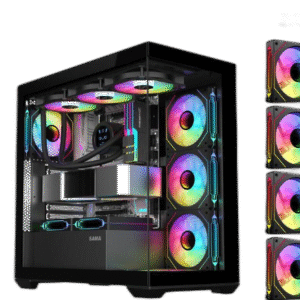 SAMA SV01 Mid Tower ATX Gaming PC Computer Case Black, 4 Addressable RGB Fans Pre-Installed, Tempered Glass Side Panel, Back Plug Motherboard Design